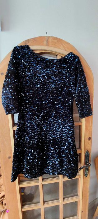 Официална рокля на паети тъмно синя