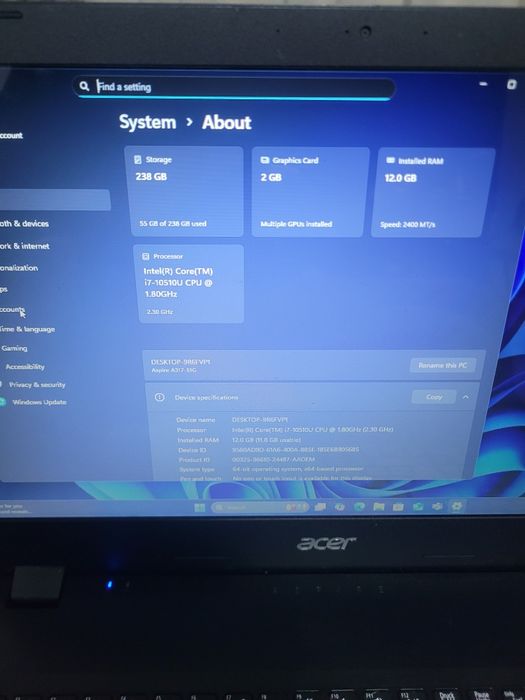 Acer aspire 3 model N19C2 /i7 gen 10 video dedicat 2 gb