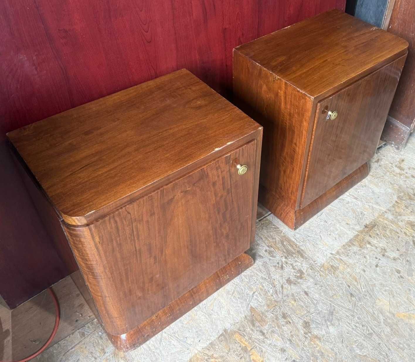 2 buc Noptiera Vintage din lemn Stil ArtDeco; Dulap cu raft si sertar