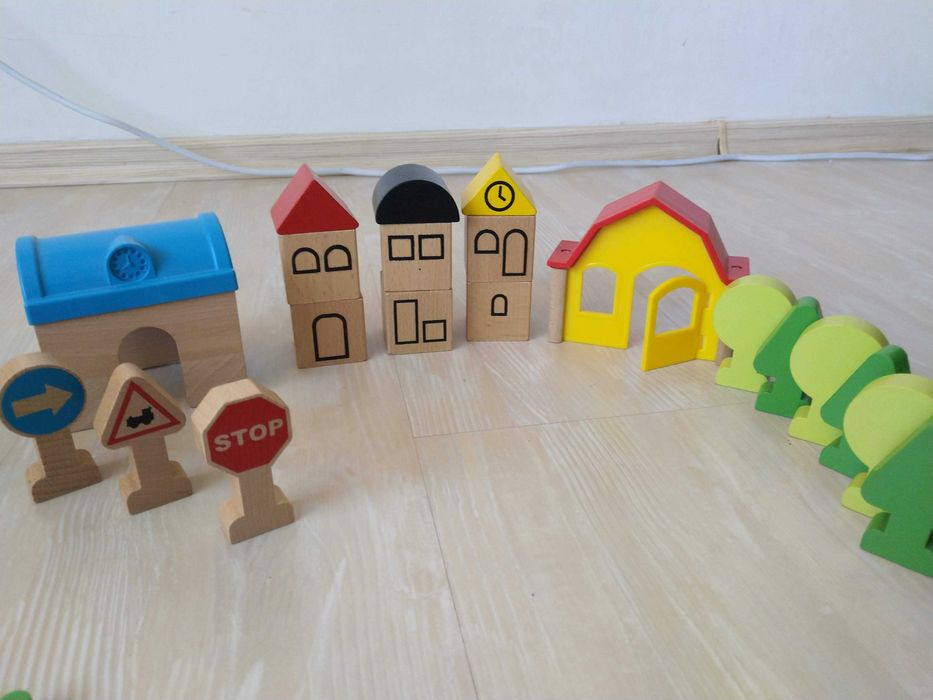 Macazuri, poduri, piese lemn circuit cale ferată, 25 bucăți