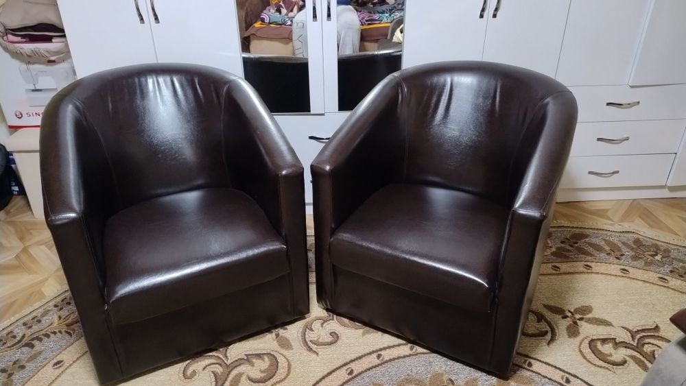 Fotoliu Scoica, 60x70x70 cm, tapitat piele ecologica, wenge inchis