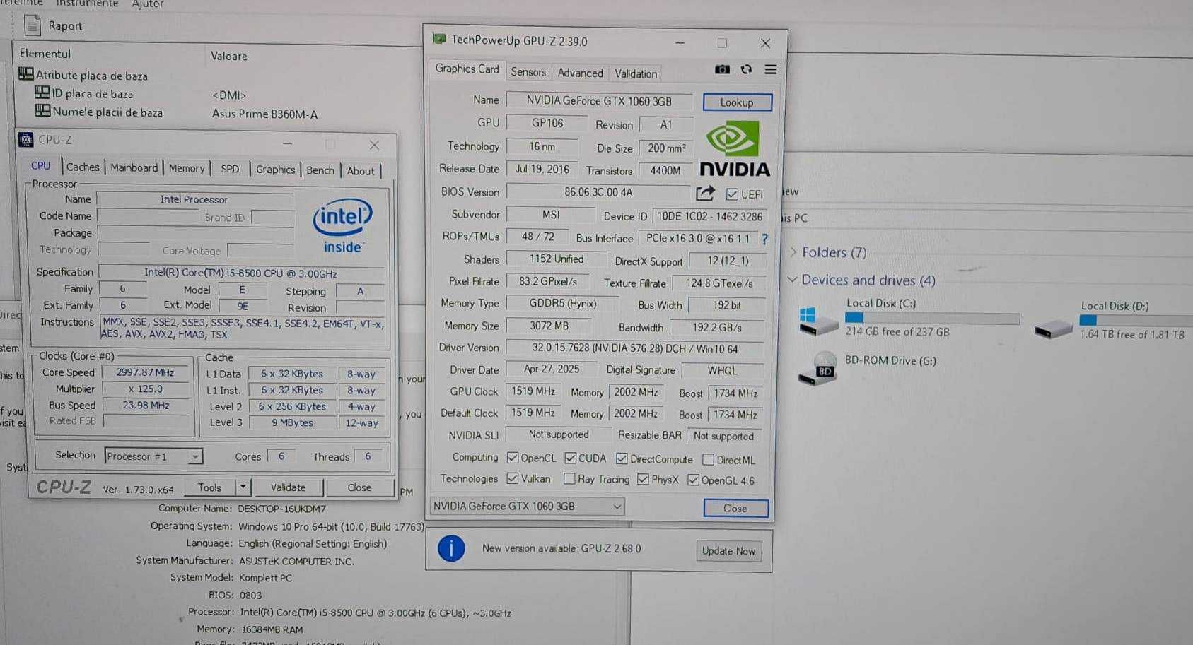 PC Gaming i5 8500/GTX 1060-3GB/16 GB DDR4/SSD+HDD/GTA5/CS GO,etc