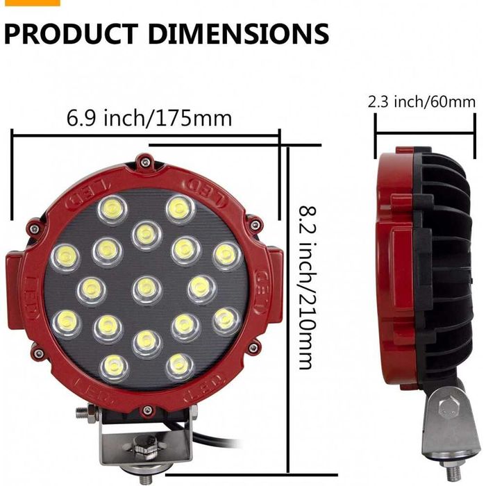 Proiector auto offroad cu led 51w 5100 lumeni culoare  rosu