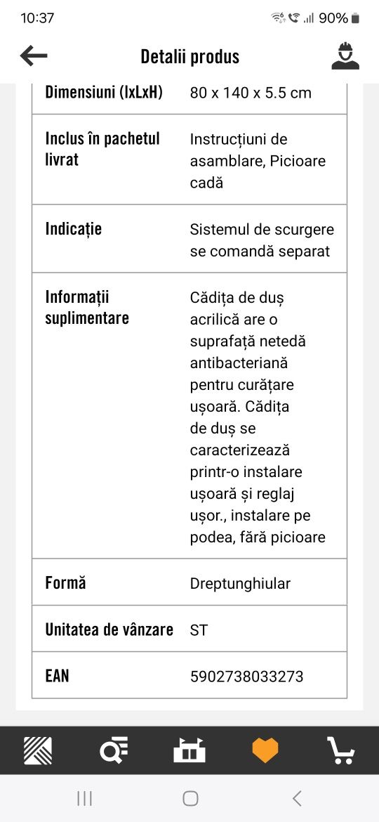 De vânzare cădița duș slim