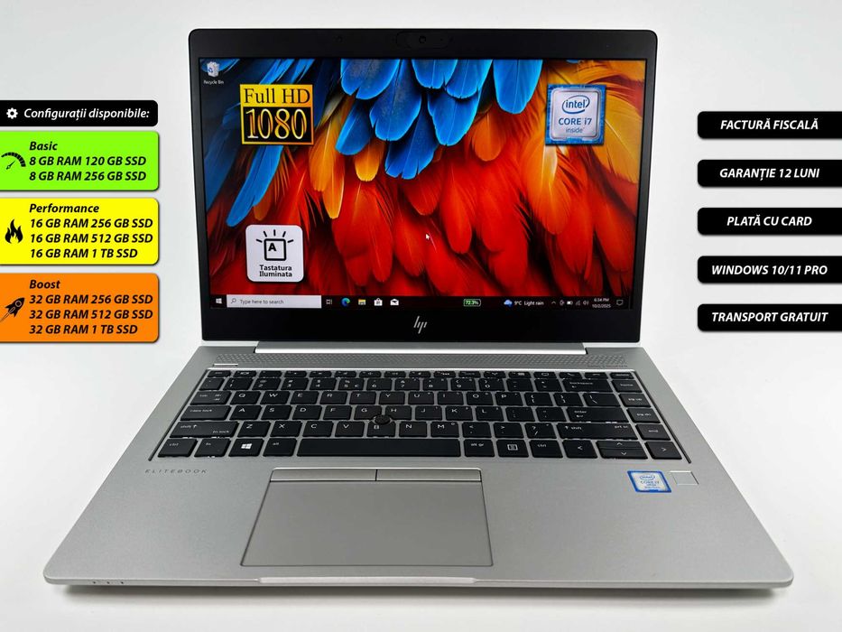 Laptop HP Elitebook Intel i7 16 gb 512  ssd 14 inch Garantie 12 Luni
