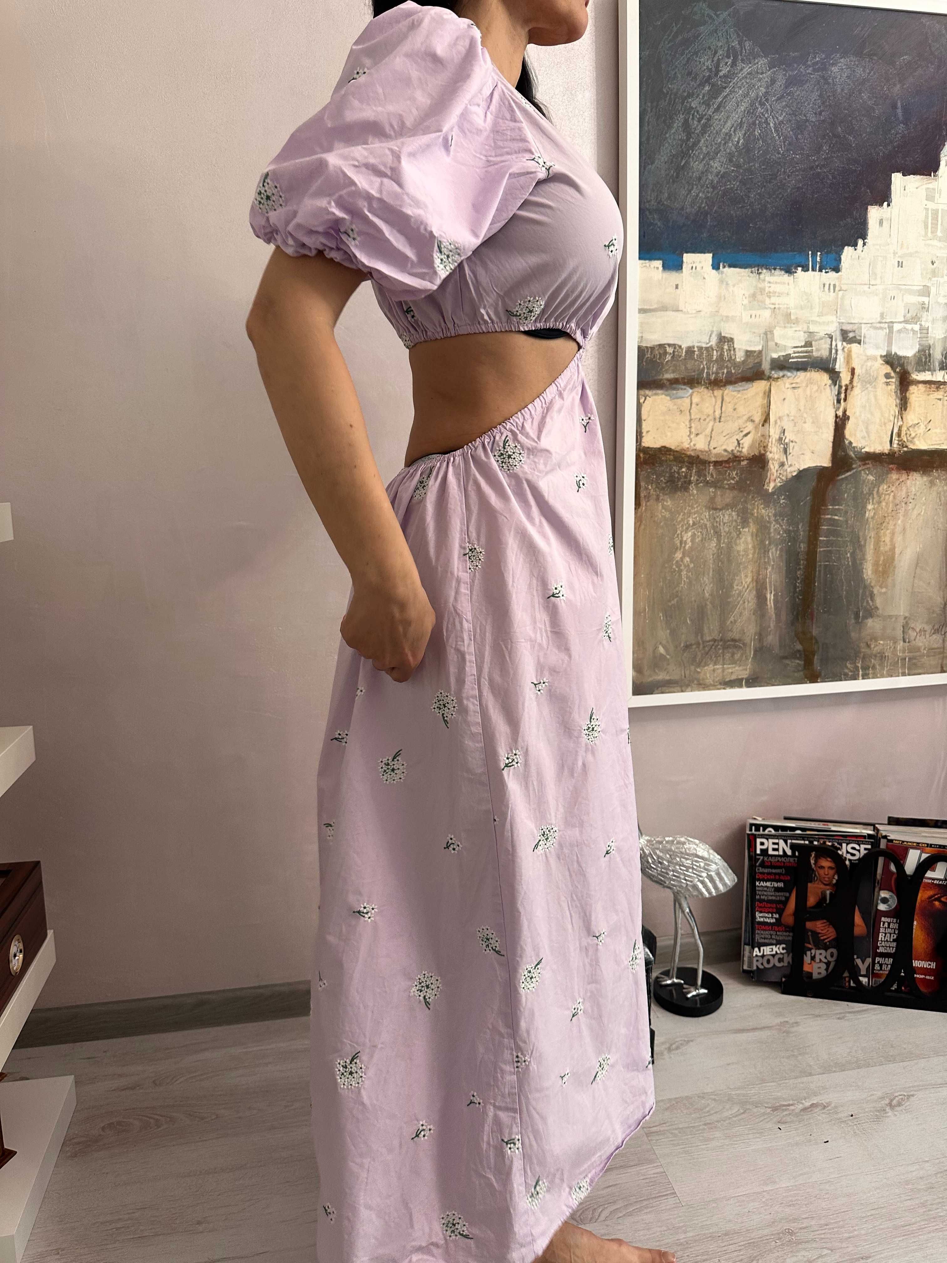 ZARA рокля лила с бродирани цветя М