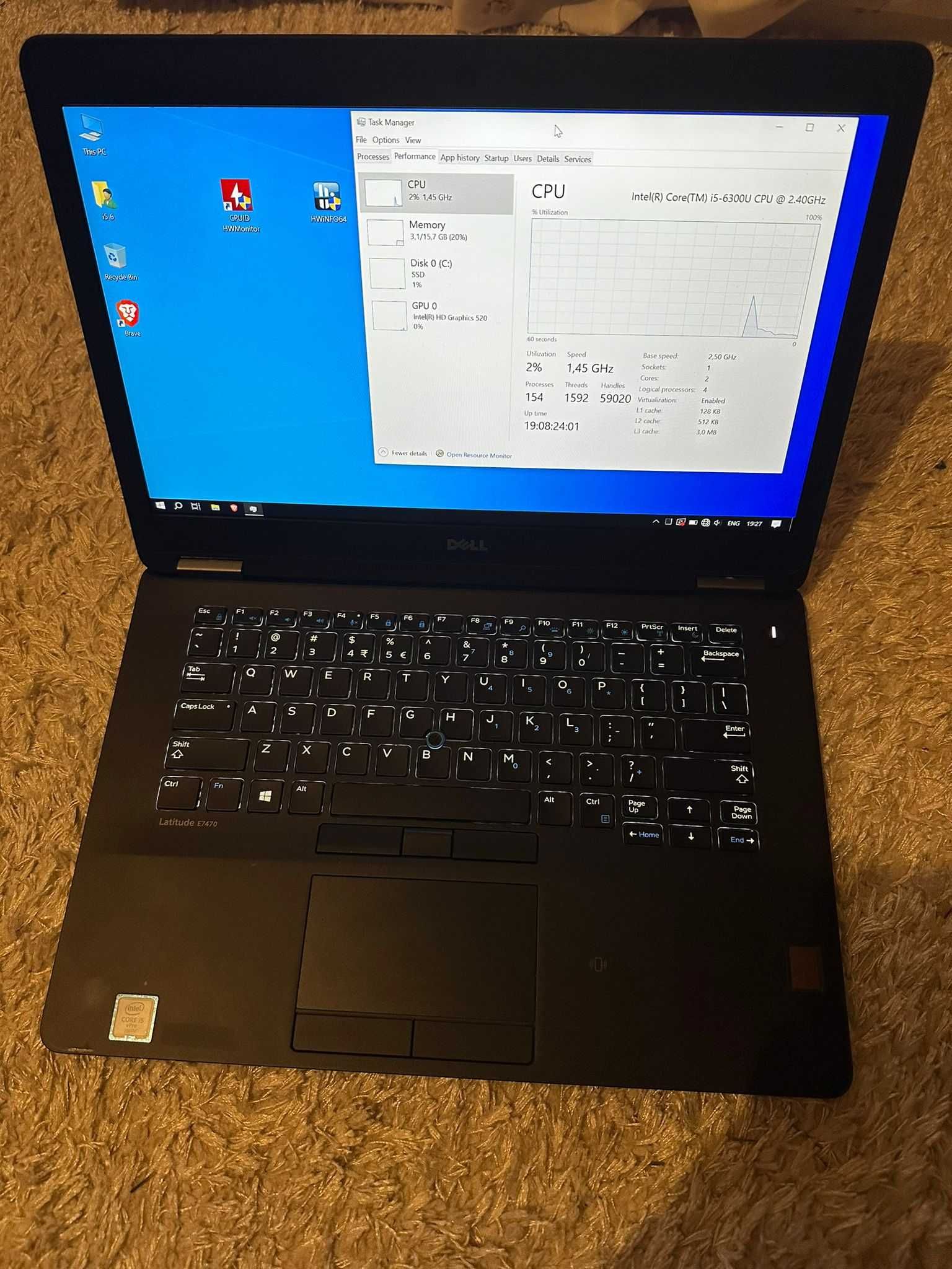 Laptop Dell E 7470 I5 6300U 8GB Ram SSD 250 GB Baterie Noua 14 inch