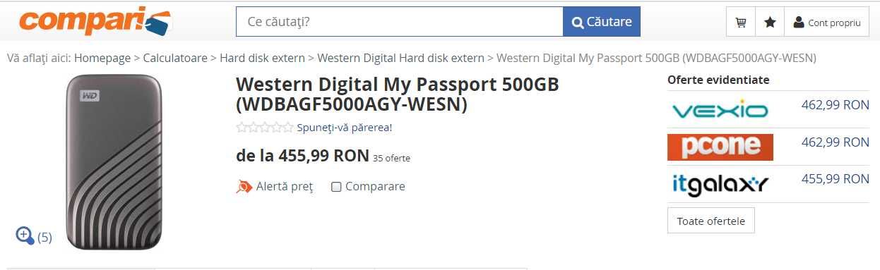 USB 3.0 Hard disk extern 500GB WD My Passport