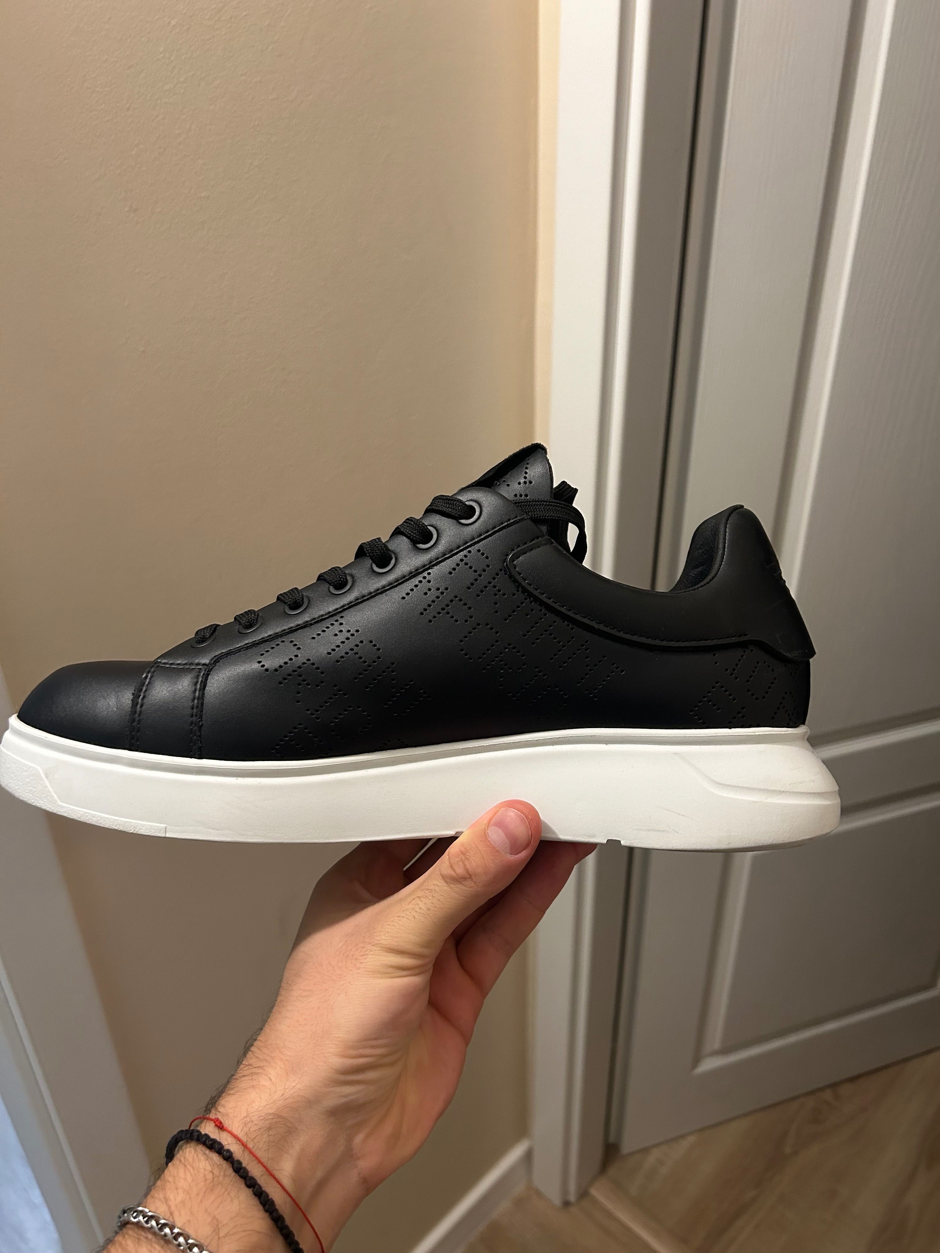 Кожени маратонки Emporio Armani - Черни