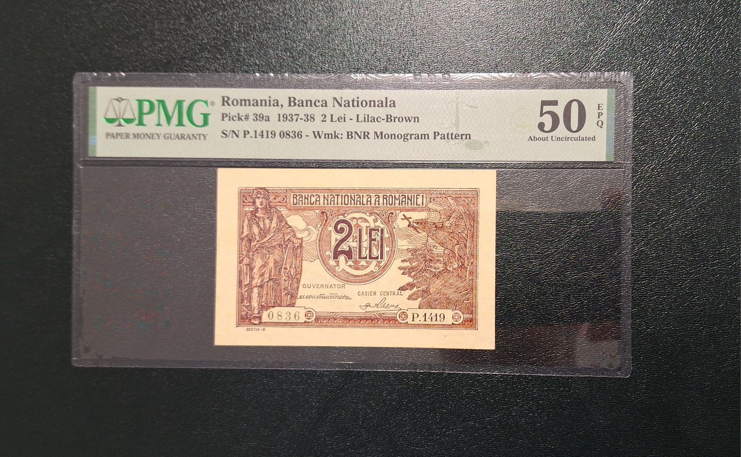 Bancnota gradata PMG 50 2 LEI 1938