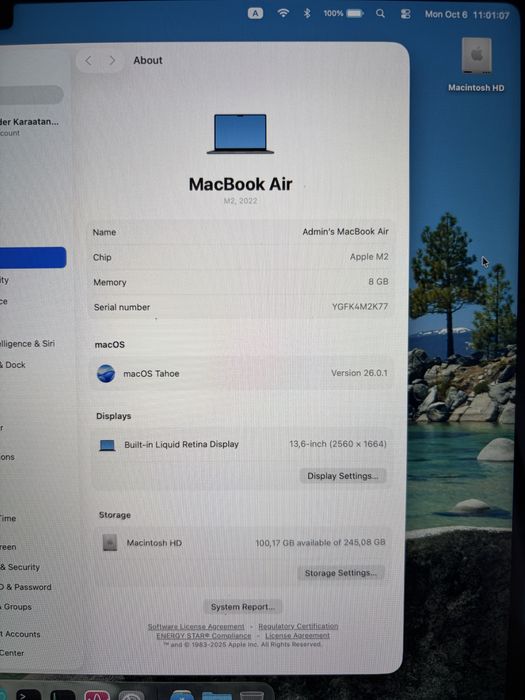 MacBook Air M2 13.6” 8GB RAM 256GB SSD