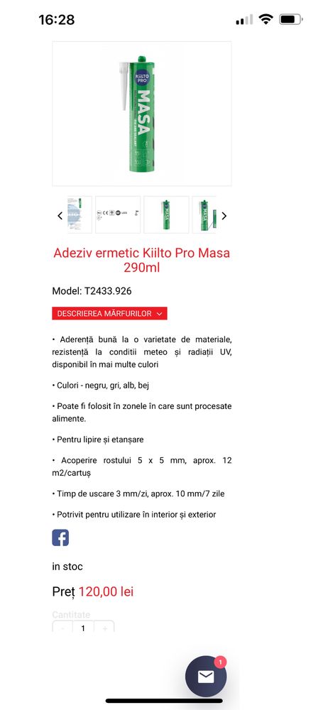 Adeziv ermetic Kiilto Pro Masa 290ml