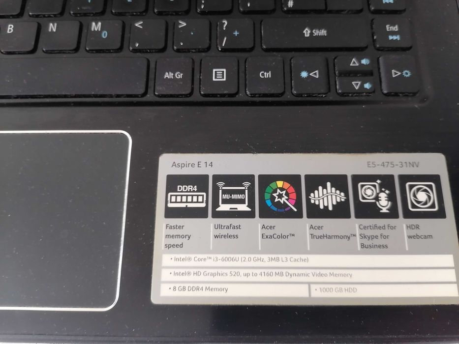 Лаптоп Acer E5-475-31NV (изгоряла клавиатура) - Core i3-6006U/DDR4