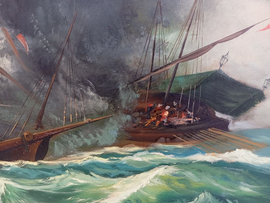 Масленa картина ,морска битка между галери