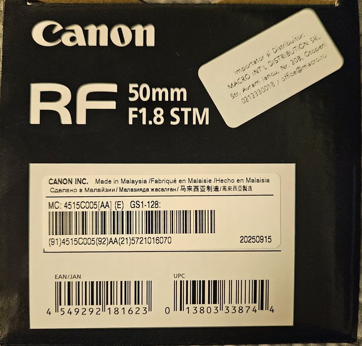 Obiectiv Canon RF 50mm F1.8 nou