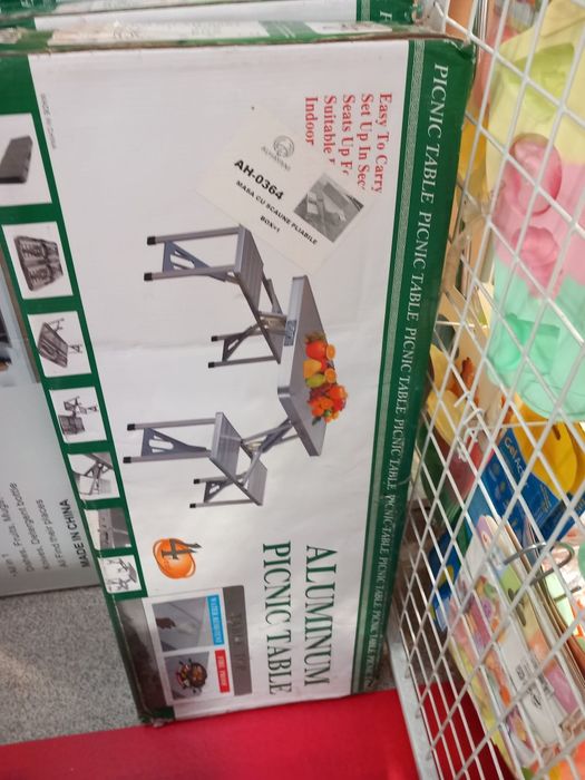 Masa plianta aluminiu, 4 scaune.  Produs nou!