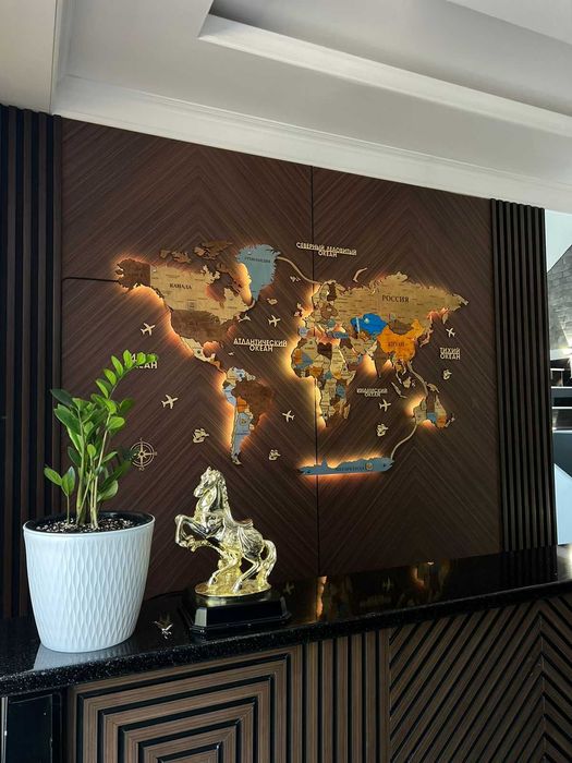 3D Карта Мира из дерево  ағаштан Әлем картасы