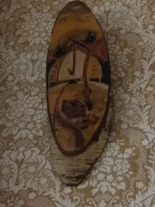 пейзаж на срезе дерева, конь-сувенир 26см