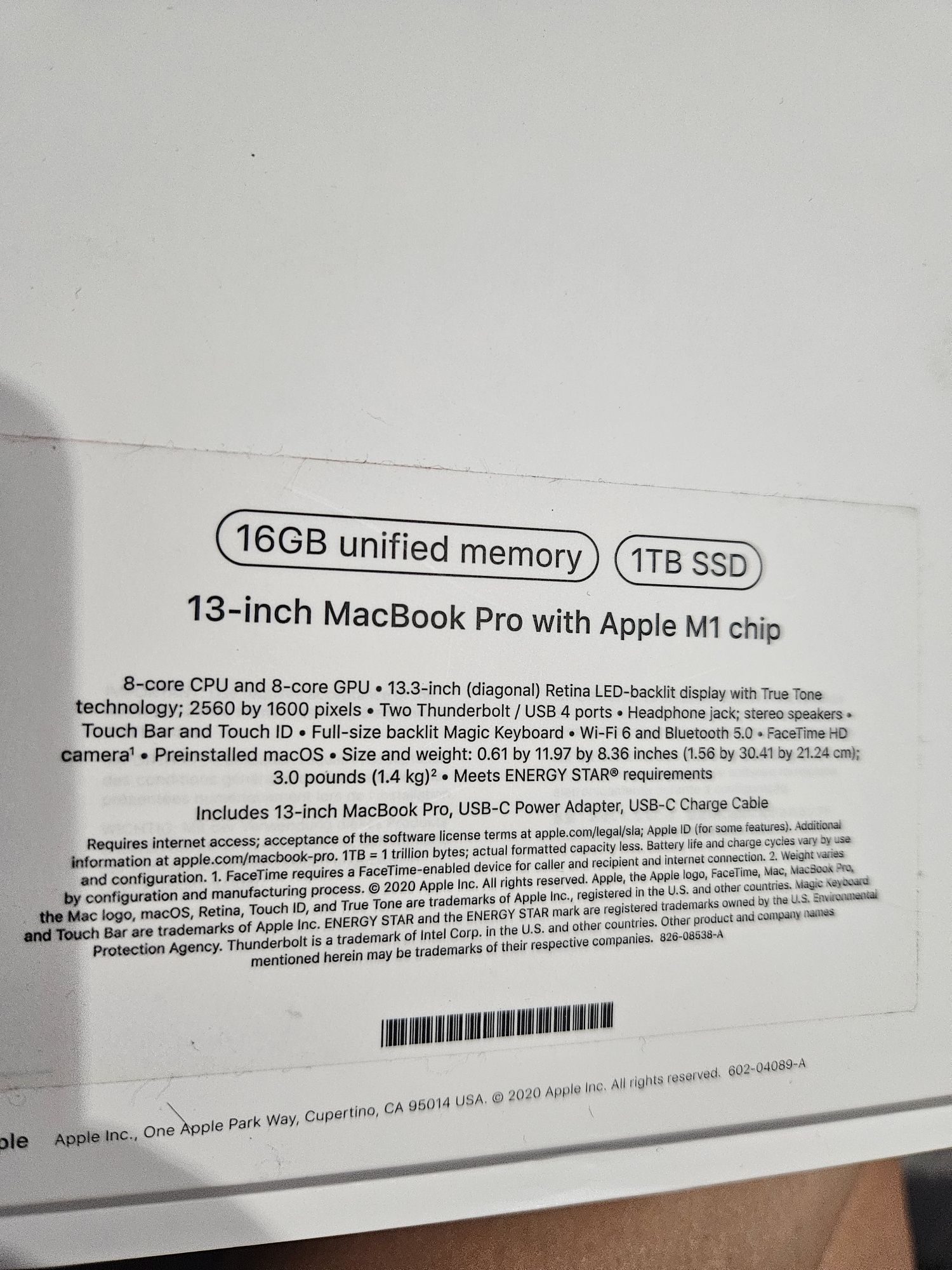 Apple MacBook Pro 13' M1 1TB SSD 16GB 8 core CPU