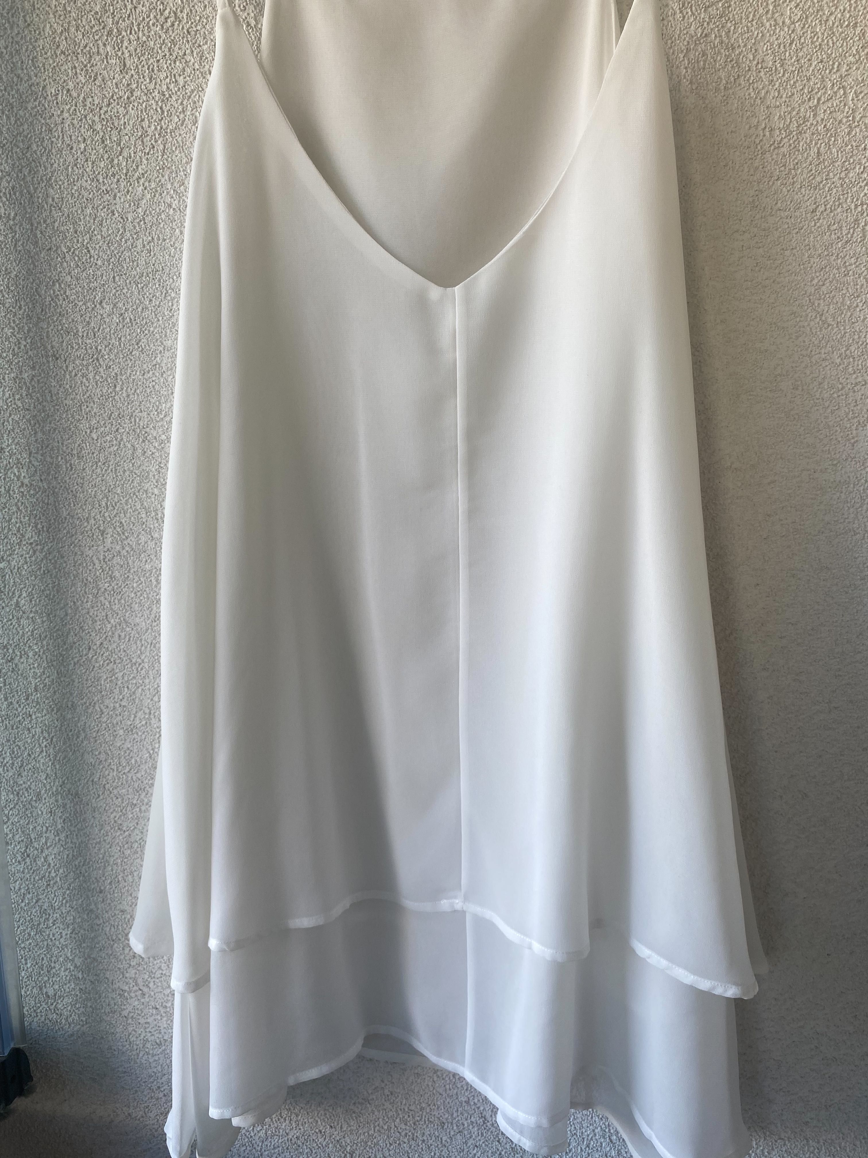 Rochie din voal, cu volonas jos, de vara, alb, nou, S/M