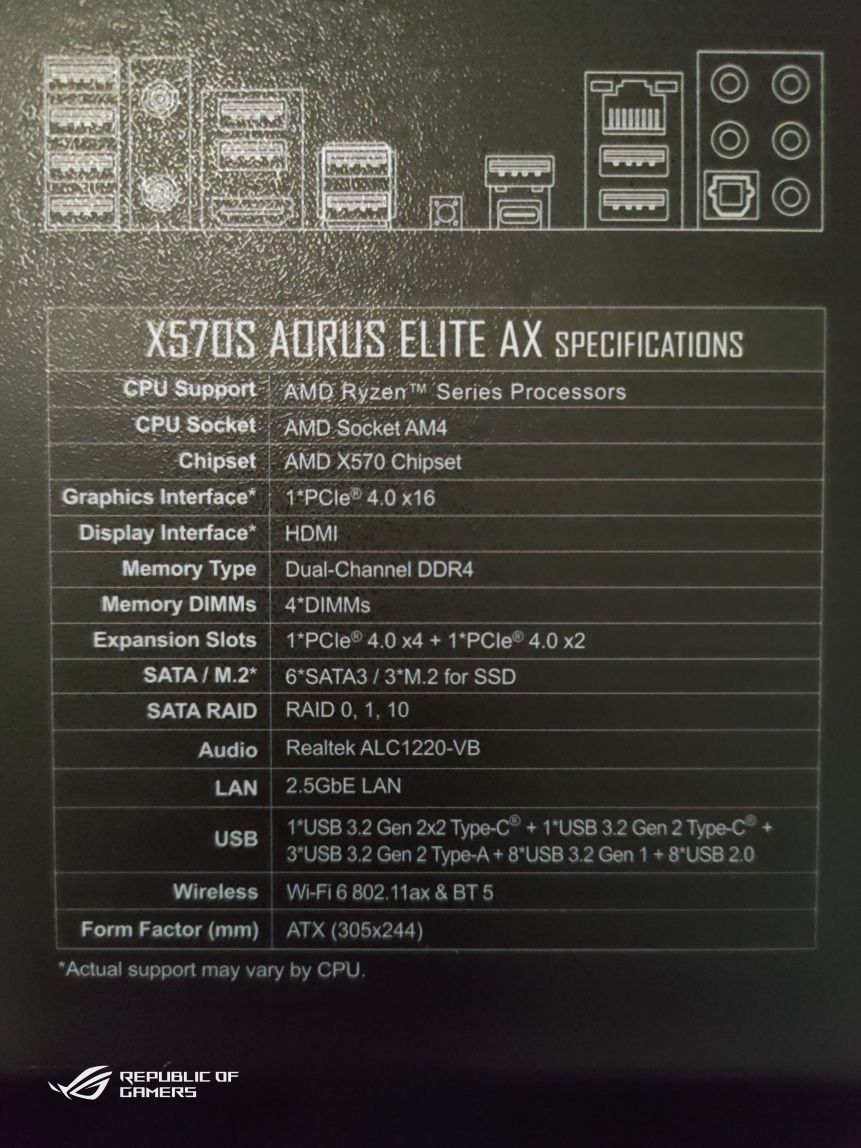 Дъно Gigabyte X570S Aorus Elite Ax + Процесор RYZEN 5 3600X