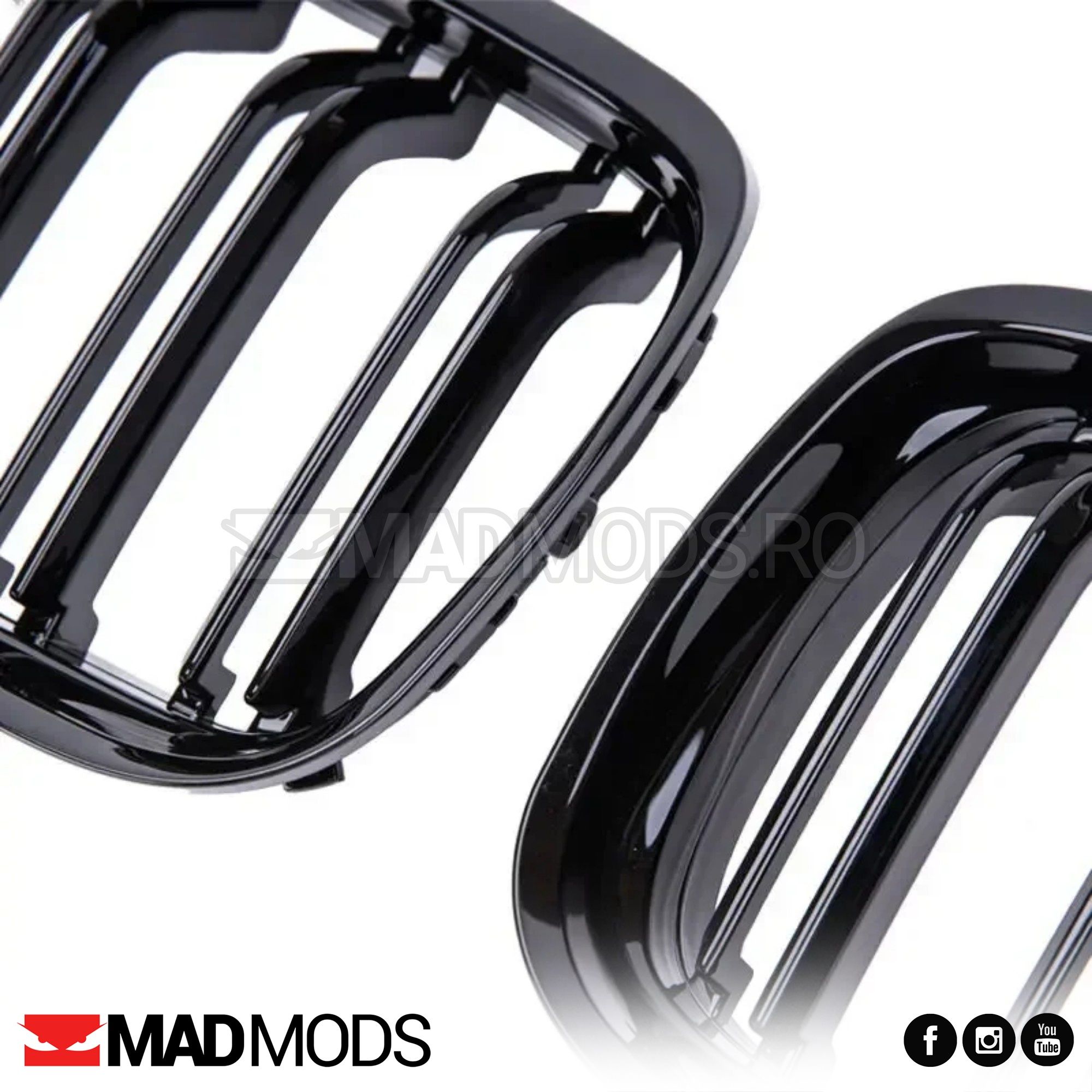 Set grile duble M BMW Seria 3 E90 / E91 LCI FL Facelift, Negru lucios