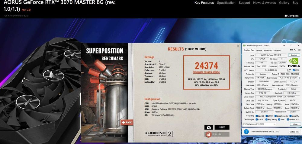 Placa video GIGABYTE RTX 3070 AORUS MASTER 8GB GDDR6 256-bit