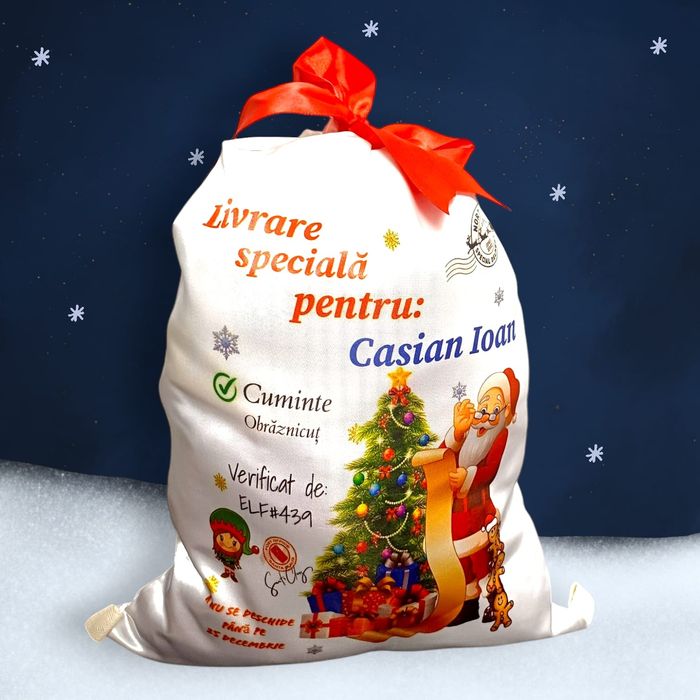 Săculeț personalizat pentru Moș Crăciun