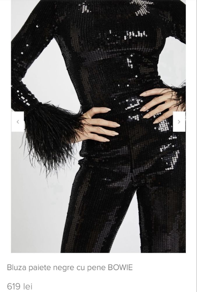 Bluza din paiete cu pene de strut Rhizome M