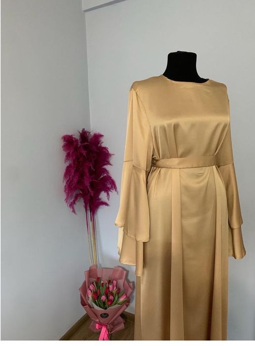 Вечерние платья Алматы сатин  / золотистое 42-S / новое