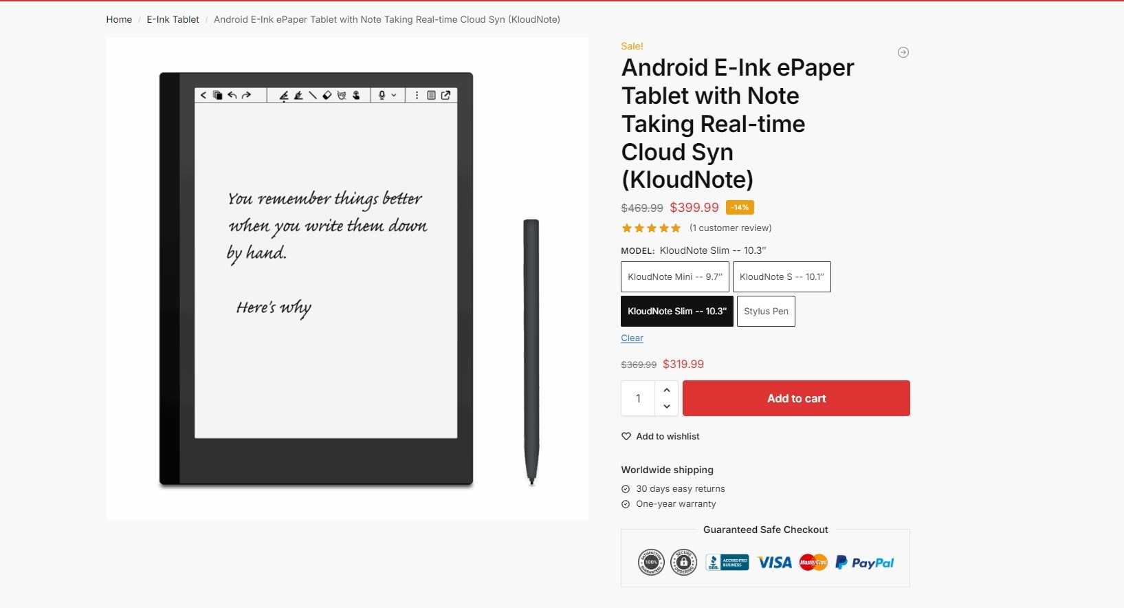 KloudNote Slim 10.3″ Digital E-ink Notepad