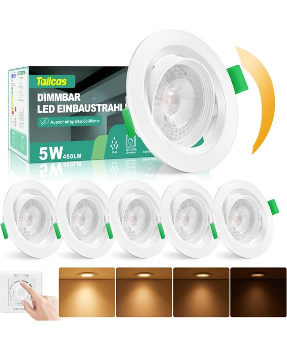 Spoturi LED Îngropate – Set 6 buc., 230V, Plate, Pivotante, 5W, 450lm