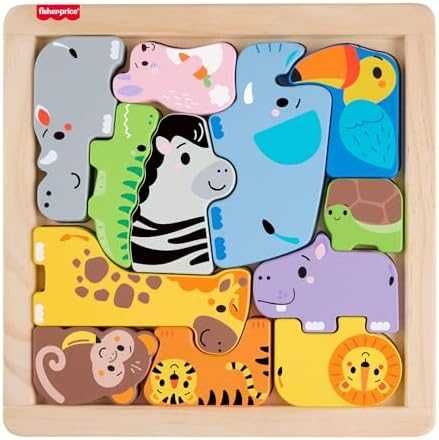Нов Fisher-Price дървен пъзел с животни, развиващи умения за деца игра
