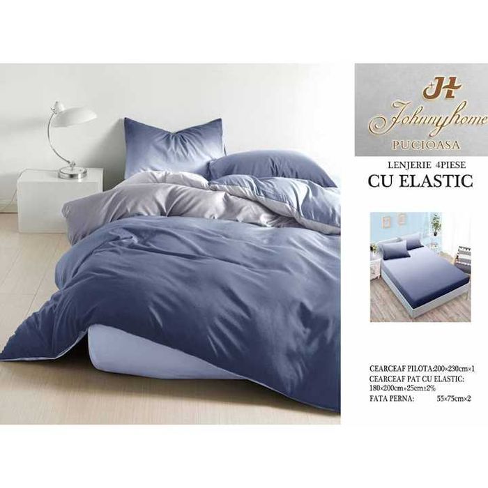 Set Lenjerie de pat Pucioasa, Bumbac Satinat, 4 piese, noua