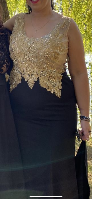 Rochie eleganta neagra cu dantela aurie