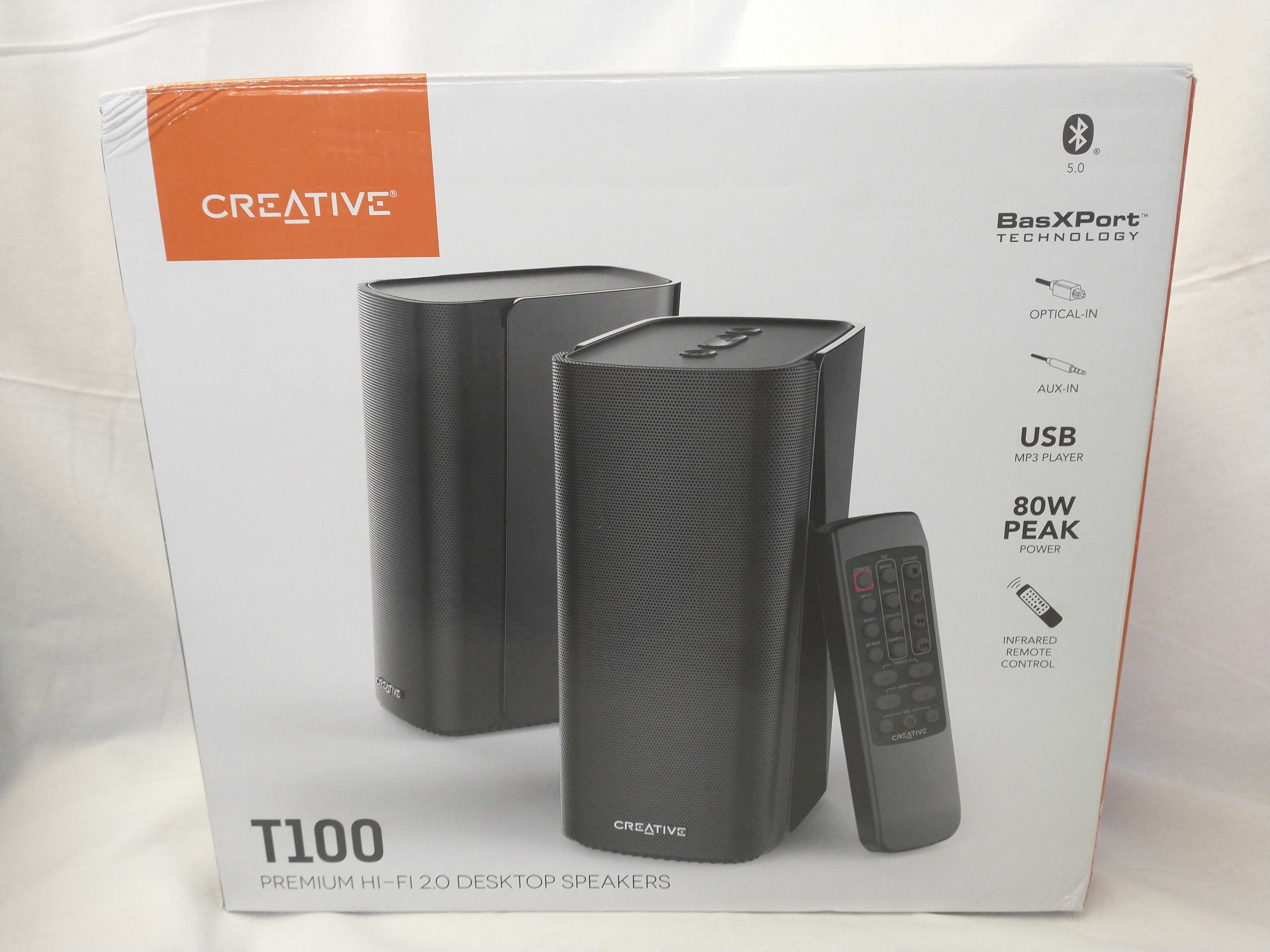 Creative T100, Hi-Fi 2.0, 2 X 20W, Черен /Разопаковани Продукти