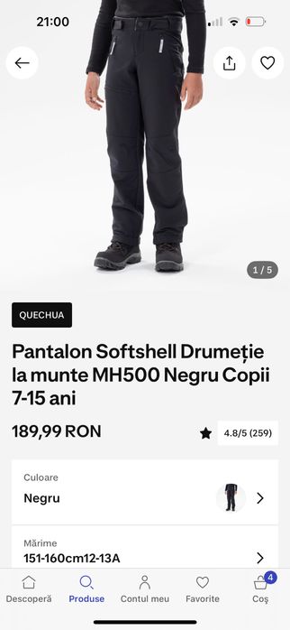 Pantaloni softshell copii 12-13 ani 150 - 160 cm