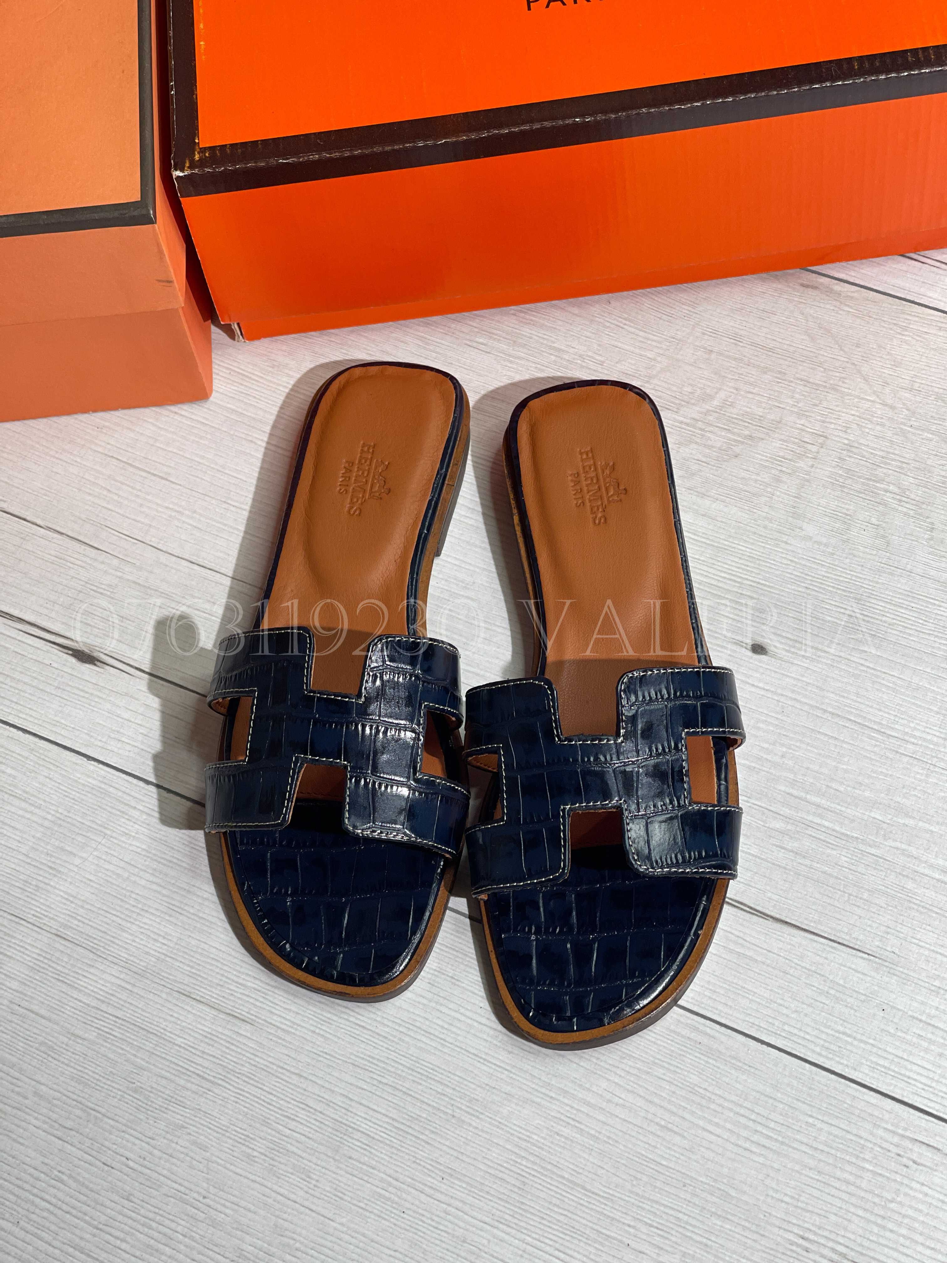 Papuci/Slapi Piele Naturala 3RM$ - rosii si navy