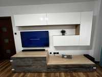 Mobila living alb lucios + gri beton