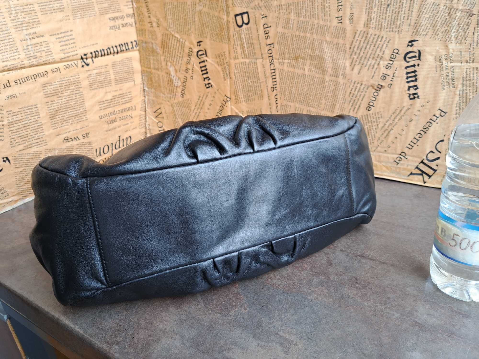 Pierre Cardin-черна кожена чанта-естествена кожа