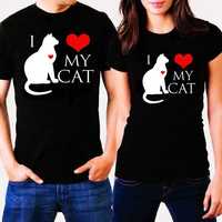 Тениски за двойки I Love My Cat