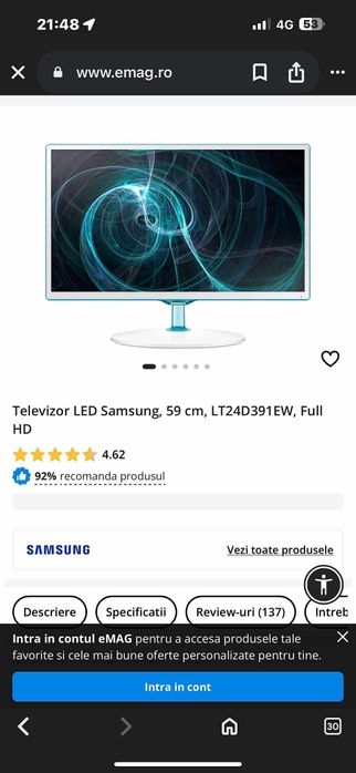 De vânzare TV Samsung 59 cm, full HD. Ca nou