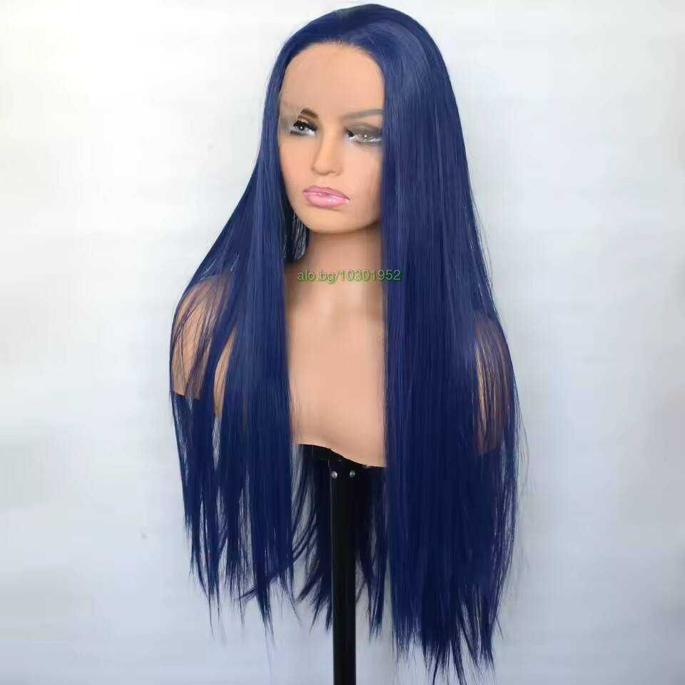 Синя права перука с дантела 13*4*1 LACE FRONT