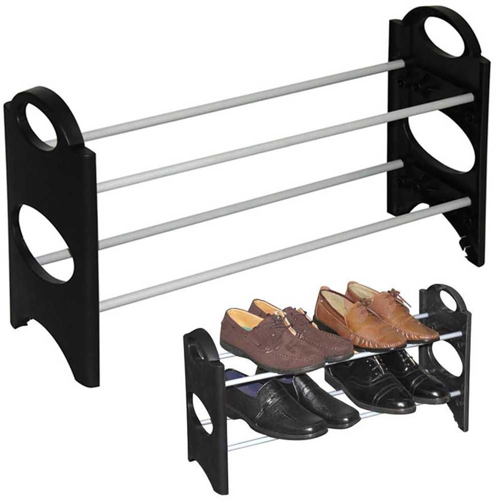 Raft pentru pantofi extensibil 2 polite negru/argintiu 34x63x20 cm