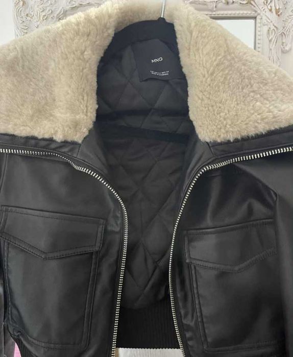 Кожено яке Mango с яка