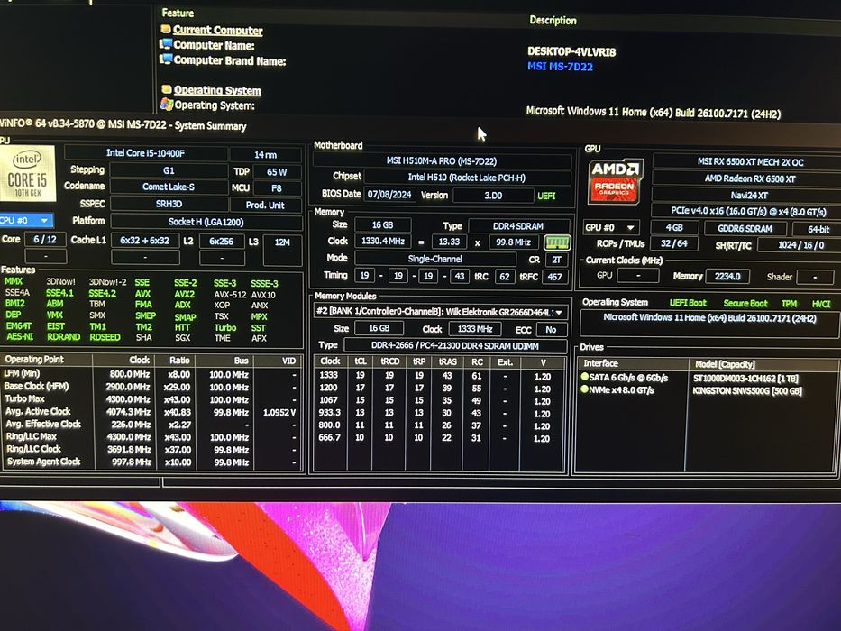 PC entry level de gaming: i5 10400F Comet Lake, SSD 512 + 1 TB