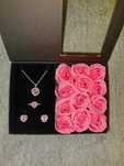 Set Pandora argint colier cercei inel+cutie trandafiri parfumati dupe