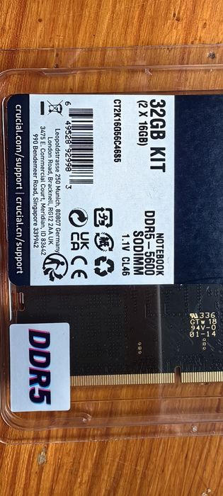 Оперативная память SODIMM DDR5 32gb (2x16) Crucial 5600 для ноутбуков