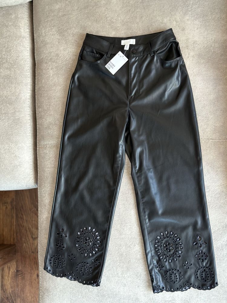 H&M черен кожен сет с английска бродерия