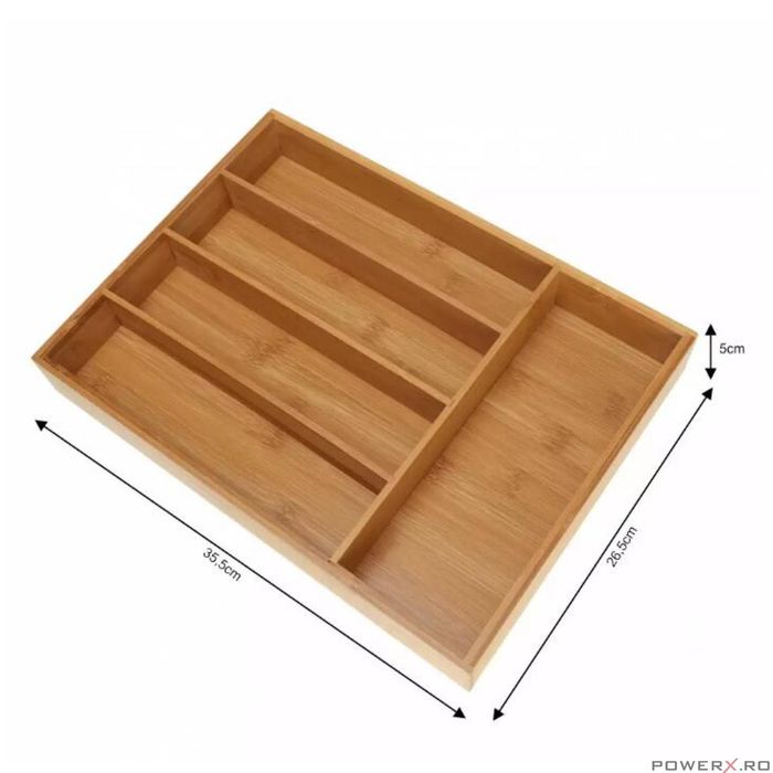 Cutie tacamuri din bambus pentru sertar, 5 compartimente, 35,5x26,5 cm